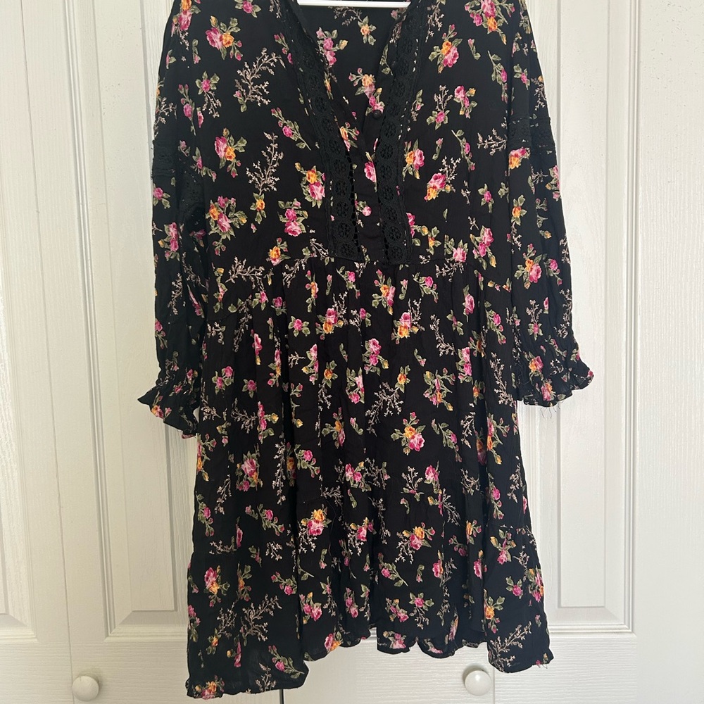 Angie Boho Black Floral Mini Dress